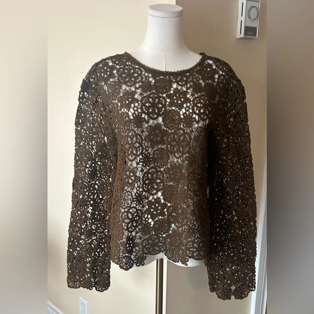 ZARA crochet top, Elegant Brown Crochet size medium - Picture 7 of 11